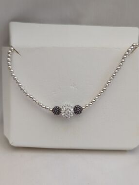 Kohl's Silver Beaded Necklace with White and Black Crystal Rondelles